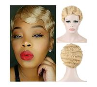 Perruques pour femmes 6 pouces court doigt ondulé perruque rétro court bouclés perruques africaines for les femmes noires aspect naturel résistant à la chaleur synthétique perruque Perruque pour une u