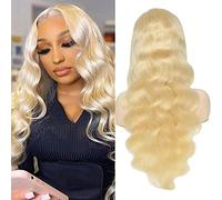 Perruques pour femmes Blonde 613 Body Wave Perruques en dentelle synthétique for femme avec cheveux de bébé longs bouclés en fibre résistante à la chaleur T Part Lace Front Wigs Perruques pour femmes(
