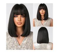 Perruques pour femmes Cheveux résistants à la chaleur Blonde Ombre Brun Cendré Perruques Synthétiques Courtes Gris Perruques Droites avec Frange Bob Perruque for Femmes Quotidien Perruque pour une uti