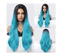 Perruques pour femmes Coloré Halloween Perruque De Cheveux Naturel Résistant À La Chaleur Fibre Longue Ondulée Ombre Bleu Cosplay Partie Perruques Synthétiques for Femmes Partie Moyenne Perruque pour