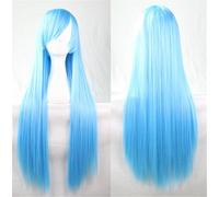Perruques pour Femmes Cosplay Longue Raides Synthétique Blonde Rouge Noir Blanc Brown Cheveux pour Halloween,Concerts,Mariages,Datant, Noël + Free Bonnet Perruque + Epingle à Cheveux (Bleu Clair)