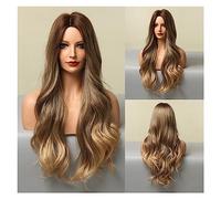 Perruques pour femmes Cosplay Party Partie Moyenne Perruque Résistant À La Chaleur Longue Ondulée Synthétique Naturel Perruques Blonde Platine Ombre Brun for les Femmes Perruque pour une utilisation q