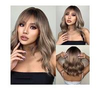 Perruques pour femmes Cosplay résistant à la chaleur faux cheveux brun foncé vague naturelle perruque synthétique avec frange for les femmes noires Afro Bob moyen Perruque pour une utilisation quotidi