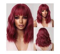 Perruques pour femmes Cosplay résistant à la chaleur faux cheveux brun foncé vague naturelle perruque synthétique avec frange for les femmes noires Afro Bob moyen Perruque pour une utilisation quotidi