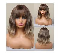Perruques pour femmes Cosplay résistant à la chaleur faux cheveux brun foncé vague naturelle perruque synthétique avec frange for les femmes noires Afro Bob moyen Perruque pour une utilisation quotidi