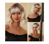 Perruques pour femmes Cosplay résistant à la chaleur faux cheveux brun foncé vague naturelle perruque synthétique avec frange for les femmes noires Afro Bob moyen Perruque pour une utilisation quotidi