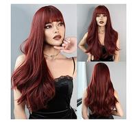 Perruques pour femmes Daily Party Nouvelle Tendance Synthétique Noir Bouclé Perruque Résistant À La Chaleur Fibre Ondulée Surbrillance Vin Rouge Perruque avec Une Frange for les Femmes Perruque pour u