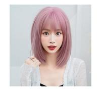 Perruques pour femmes Dark Brown Short Wig with Middle Part & Bangs: Chic Style for Every Day - Women's Fashionable Wig Solution Perruque bouclée(Pink)