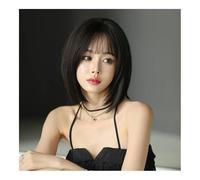 Perruques pour femmes Dark Brown Short Wig with Middle Part & Bangs: Chic Style for Every Day - Women's Fashionable Wig Solution Perruque bouclée(Black)