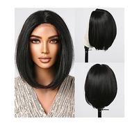 Perruques pour femmes Hairline Lace Wigs for Women Daily Cosplay Résistant à la chaleur Brun foncé Noir Bob Synthétique Lace Wigs Short Straight Middle Part Perruque pour une utilisation quotidienne e