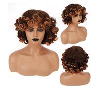 Perruques pour femmes HOUYAN cheveux courts bouclés synthétiques noir femme noir brun perruque perruque africaine avec une frange accessoires de cheveux féminins naturels Perruque pour une utilisation