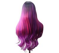 Perruques pour femmes Longue ondulée Ombre vert rouge rose violet noir marron bleu gris bois Festival perruques de cheveux synthétiques for les femmes partie moyenne perruque Cosplay Perruque pour une