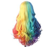 Perruques pour femmes Longue ondulée Ombre vert rouge rose violet noir marron bleu gris bois Festival perruques de cheveux synthétiques for les femmes partie moyenne perruque Cosplay Perruque pour une