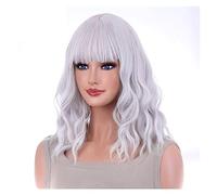 Perruques pour femmes Longueur Synthétique Usage Quotidien Coloré Aides cheveux Pastel Perruque Ondulée avec Air Bangs Femmes Court Bob Argent Pentecôte Bouclés Épaule Perruque pour une utilisation qu