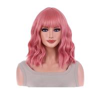 Perruques pour femmes Longueur Synthétique Usage Quotidien Coloré Aides cheveux Pastel Perruque Ondulée avec Air Bangs Femmes Court Bob Argent Pentecôte Bouclés Épaule Perruque pour une utilisation qu