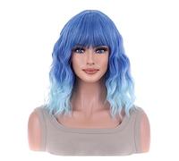 Perruques pour femmes Longueur Synthétique Usage Quotidien Coloré Aides cheveux Pastel Perruque Ondulée avec Air Bangs Femmes Court Bob Argent Pentecôte Bouclés Épaule Perruque pour une utilisation qu