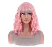 Perruques pour femmes Longueur Synthétique Usage Quotidien Coloré Aides cheveux Pastel Perruque Ondulée avec Air Bangs Femmes Court Bob Argent Pentecôte Bouclés Épaule Perruque pour une utilisation qu