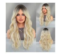 Perruques pour femmes Mode cheveux longs bouclés lait thé brun perruque femme huit chiffres frange grande vague fibre chimique pleine tête ensemble perruque brune Perruque bouclée(Milk tea Brown)