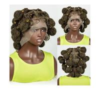 Perruques pour femmes Mode nouvelles dames pleine dentelle courte fibre chimique tresse tête ensemble dentelle tresse perruque Perruque bouclée(Light yellow)