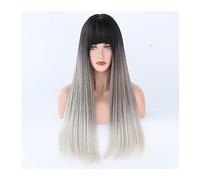 Perruques pour femmes Naturel Faux Cheveux Quotidien Cosplay Perruque for Femmes Ombre Brun Blonde Perruques Longue Ligne Droite Synthétique Perruques avec Frange Haute Température Perruque pour une u