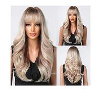 Perruques pour femmes Naturel long ondulé Cosplay cheveux Ombre châtaigne brun à blond perruques synthétiques avec frange for les femmes perruque quotidien résistant à la chaleur Perruque pour une uti
