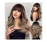 Perruques pour femmes Naturel long ondulé Cosplay cheveux Ombre châtaigne brun à blond perruques synthétiques avec frange for les femmes perruque quotidien résistant à la chaleur Perruque pour une uti