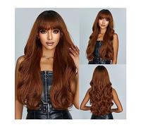 Perruques pour femmes Naturel long ondulé Cosplay cheveux Ombre châtaigne brun à blond perruques synthétiques avec frange for les femmes perruque quotidien résistant à la chaleur Perruque pour une uti