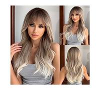 Perruques pour femmes Naturel long ondulé Cosplay cheveux Ombre châtaigne brun à blond perruques synthétiques avec frange for les femmes perruque quotidien résistant à la chaleur Perruque pour une uti