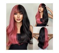 Perruques pour femmes Naturel Quotidien Résistant À La Chaleur Cheveux Ombre Brun Or Surbrillance Synthétique Perruque for les Femmes Noires Longue Ondulée Cosplay Perruque avec Une Frange Perruque po