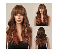 Perruques pour femmes Naturel Quotidien Résistant À La Chaleur Cheveux Ombre Brun Or Surbrillance Synthétique Perruque for les Femmes Noires Longue Ondulée Cosplay Perruque avec Une Frange Perruque po