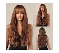 Perruques pour femmes Naturel Quotidien Résistant À La Chaleur Cheveux Ombre Brun Or Surbrillance Synthétique Perruque for les Femmes Noires Longue Ondulée Cosplay Perruque avec Une Frange Perruque po