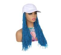 Perruques pour femmes One piece long and thin braid wig hat, travel photo headband(Blue)