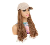 Perruques pour femmes One piece long and thin braid wig hat, travel photo headband(Bruin)