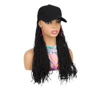 Perruques pour femmes One piece long and thin braid wig hat, travel photo headband(Noir)