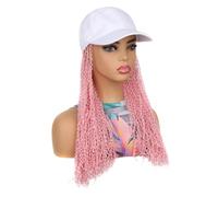 Perruques pour femmes One piece long and thin braid wig hat, travel photo headband(Pink)