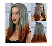 Perruques pour femmes Perruque Bob synthétique courte gris dégradé Orange Bob perruque fibre naturelle résistante à la chaleur perruque partie centrale perruques droites for un usage quotidien Perruqu