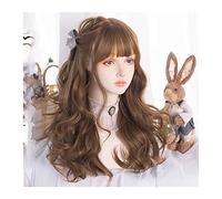 Perruques pour femmes Perruque de cheveux longue vague for femme fille, cheveux synthétiques bruns froids perruque bouclée naturelle avec frange perruque quotidienne fête cosplay perruque Perruque pou