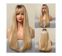 Perruques pour femmes Perruque de Cheveux Naturels for Femmes Cosplay Résistant à la Chaleur Ombre Brun Platine Blonde Perruque Synthétique avec Frange Longue Ligne Droite Perruque pour une utilisatio