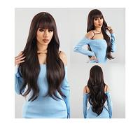 Perruques pour femmes Perruque de cheveux ondulés naturels for femmes Cosplay quotidien fête résistant à la chaleur utilisation longue Ombre foncée vin rouge marron perruques synthétiques avec frange