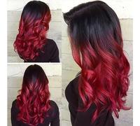 Perruques pour femmes Perruque for Costume de Fête Halloween Synthétique Résistant à la Chaleur Noir à Violet Ombre Femmes Cheveux Longs Ondulés Perruques pour femmes(Red)