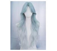 Perruques Pour Femmes Perruque Front Dentelle Bleu Cheveux Longs Bouclés Tempérament Réaliste Raie Au Milieu Couverture Complète De La Tête Perruques en Dentelle