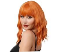 Perruques pour femmes perruque rouge orange bouclé avec frange des perruques naturelles de 14 pouces avec des cheveux en poils respirants cuttable cuttable de bricolage convivial pour le style, le co