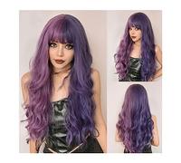 Perruques pour femmes Perruque synthétique longue ondulée rose violet avec frange Cosplay cheveux deux tons Ombre perruque for femmes résistant à la chaleur Perruques pour femmes