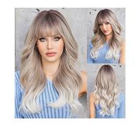 Perruques pour femmes Perruque synthétique résistante à la chaleur, brun clair à blond ombré, cheveux naturels longs et ondulés avec frange for femmes, fête de Cosplay Perruque pour une utilisation qu