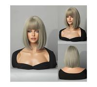 Perruques pour femmes Perruques courtes droites cheveux gris blanc for femmes perruques synthétiques Bob court avec frange Cosplay Lolita utiliser des cheveux naturels résistants à la chaleur Perruque