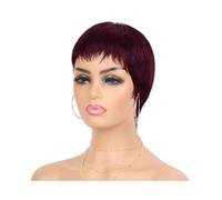 Perruques pour femmes Perruques courtes en cheveux humains for femmes, perruques courtes en cheveux humains rouges avec frange Perruques pour femmes(Red)