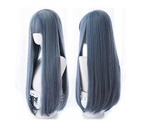 Perruques pour femmes Perruques de cheveux longs raides for les femmes perruque droite de couleur gris bleu naturel avec frange perruque synthétique haute température for Halloween Cosplay Party Perru
