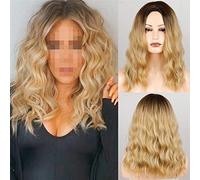 Perruques pour femmes Perruques de remplacement de cheveux Femmes Mode Moyen Longue Ondulée Blonde Ombre Blonde Brun Synthétique Fiber Perruque pour Femmes Perruque pour la Mode (Couleur : E, Taille