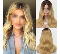 Perruques pour femmes Perruques de remplacement de cheveux pour femmes Mode Moyen Longue Ondulée Blonde Ombre Blonde Brun Synthétique Fiber Perruque pour Femme Perruque pour la Mode (Couleur : H
