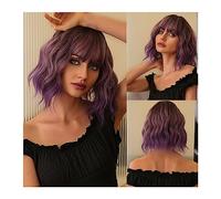 Perruques pour femmes Perruques for femmes Cosplay résistant à la chaleur court Ombre blanc platine synthétique perruques avec frange ondulé épaule longueur Bob cheveux Perruque pour une utilisation q